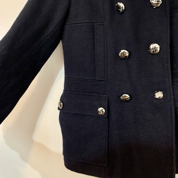 CALVIN KLEIN BLACK Wool Blend PEA COAT Hooded JACKET Quilted Lining SZ 2 - Picture 2 of 9